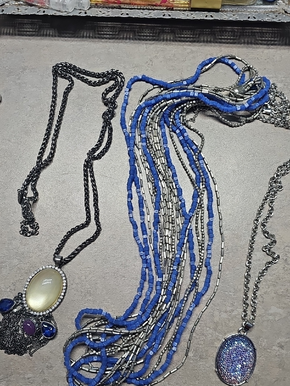 Multi-Strand Blue and Silver Beaded Necklace - Women Jewelry